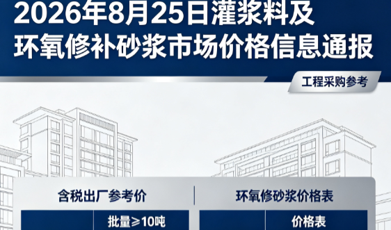 柳河2026年8月25日灌浆料及环氧修补砂浆市场价格信息通报